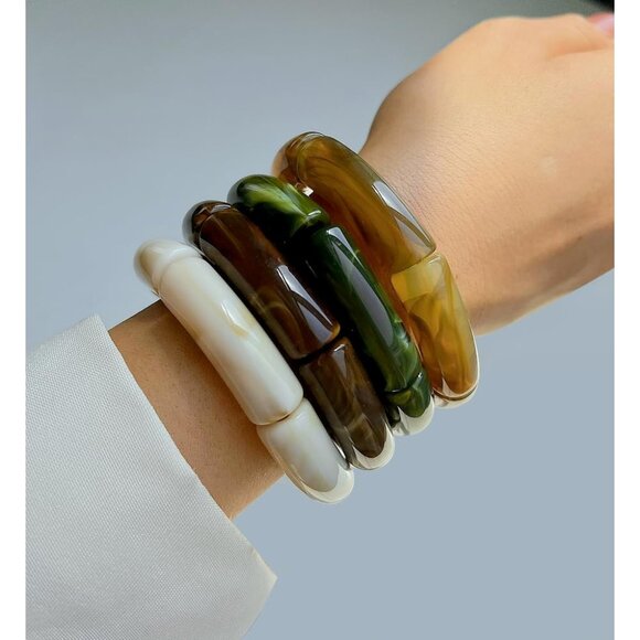 Chunky Acrylic Bangle Bracelets Women Stack Fashion Jewelry Non-Metal - Picture 6 of 9